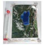 Satellite map of Lake Tahoe, with clear storage