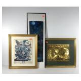 Wall art, framed August calendar print 19x23, old