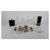 Barware, includes eight wine glasses, two bottle