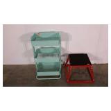 Metal storage bins and step stool, bins are 28"