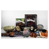 Halloween decor, holographic pictures, table