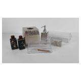 Bathroom and vanity organizers, talc powder,
