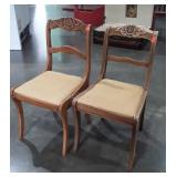 Two Rose carved Dining Chairs, faded finish