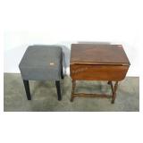 Butterfly leaf table with inlay detail and stool,