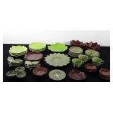 Green and brown ceramic floral dishes, made in