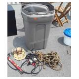 Miscellaneous hardwares lot. Rope, tire pump,
