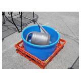 3pc Lot, plastic flower water can, blue tub, and