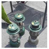 Three older Coleman Camping Lanterns one missing