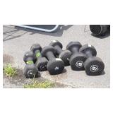 4 Dumbbell weights, two 8lb, two 10lb, two 15lb.