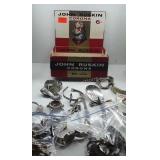 Cigar box full of watch parts, spoon and fork