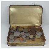 Small tin of world coins