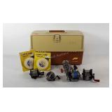 Plano 747 tackle box and contents, reels, line,