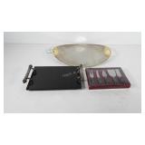 Kitchenwares, includes metal serving tray, marble