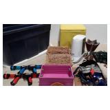 Tote full of baskets, knives, poppers, storage