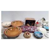 Red tablecloths, collector plates, Bossons fox