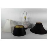 Ceramic decor lamp and three shades, lamp is 21"