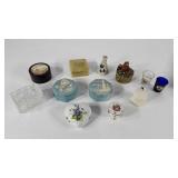 Belleek bell, trinket boxes, cigarette holder