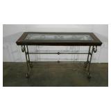 Sofa table, 29" tall, metal base, glass insert