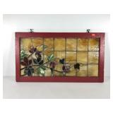 Large leaded glass panel with floral design, on