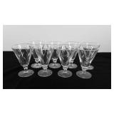 Eight etched stemmed glasses, 5 1/2"