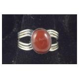 Sterling silver and carnelian cabochon ring size