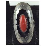 Sterling silver and red coral ring size 7.5