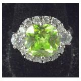Peridot Colored CZ Halo Ring size 10