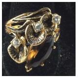 Topaz & CZ Flower Ring, Gold Plated,  size 8.25