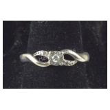 Genuine Diamond Engagement Ring, Sterling Silver,