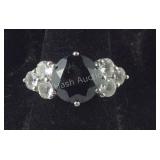 Black Onyx & CZ Ring, Sterling Silver, 5.1 grams,