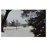 Winter gazebo painting by local artist, artist