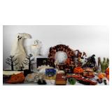 Halloween decorations, wreath, candles, cookie