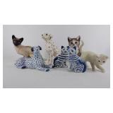 Group of 7 cat and dog figurines, glazed and