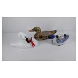 Three water bird figures, swan and 2 ducks