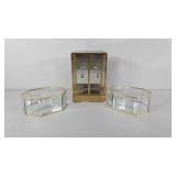 Brass and glass lighted jewelry case and two
