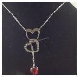 White Austrian crystal triple heart necklace 20in
