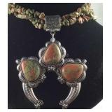 604ct unakite pendant with 18in multi strand chip