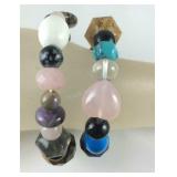 2 multi gemstone beaded stretch bracelets 200cts