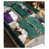 Four totes with home decor and silverplate