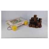 Playskool wooden wagon with alphabet blocks and