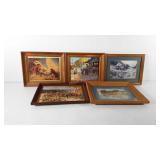 Five framed western paintings, all artist signed,