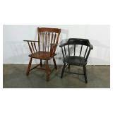 Two armed chairs, black painted chair has gold