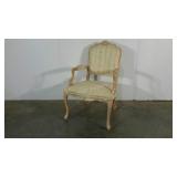 Pastel upholstered Louis XV arm chair, milk paint