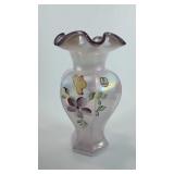 Fenton Glass ruffled vase, handpainted, signed,