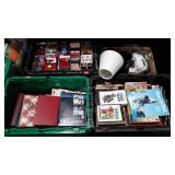 Skid lot, books and household, three totes with