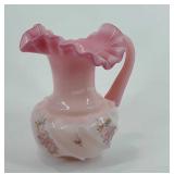 Fenton Glass ruffled pitcher, handpainted,