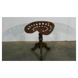 Tractor seat stool,  wooden pedestal base, rusted