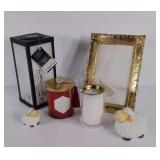 Home decor lot, framed jewelry holder,  solar