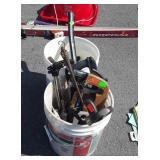 Tools, 2 buckets, saws, crow bar, etc.