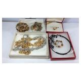 Jewelry, floral brooch, necklaces, bracelets